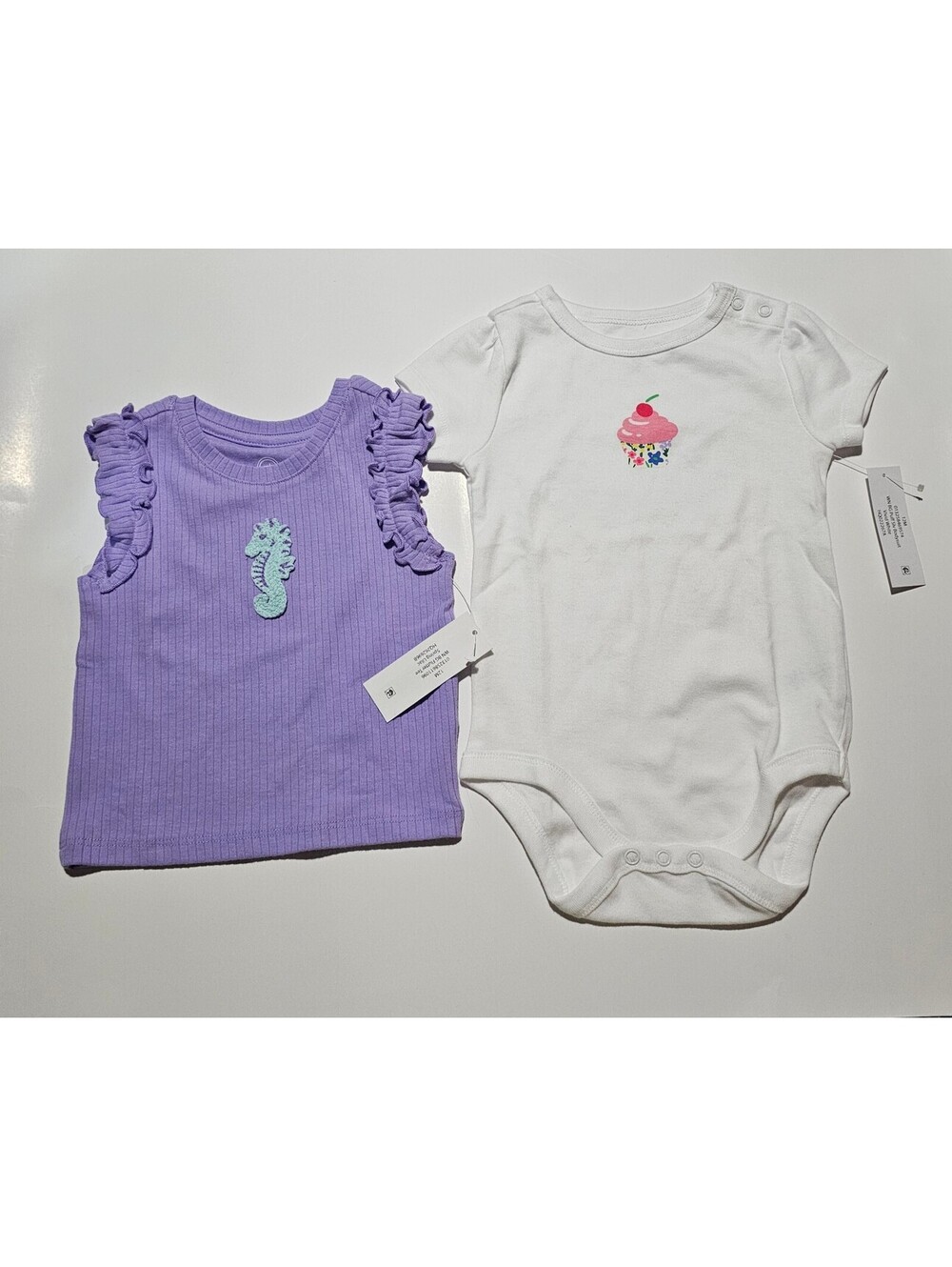 Baby Girls' Two-Piece Outfit Set - Purple Ruffle with Seahorse Size 9-12M